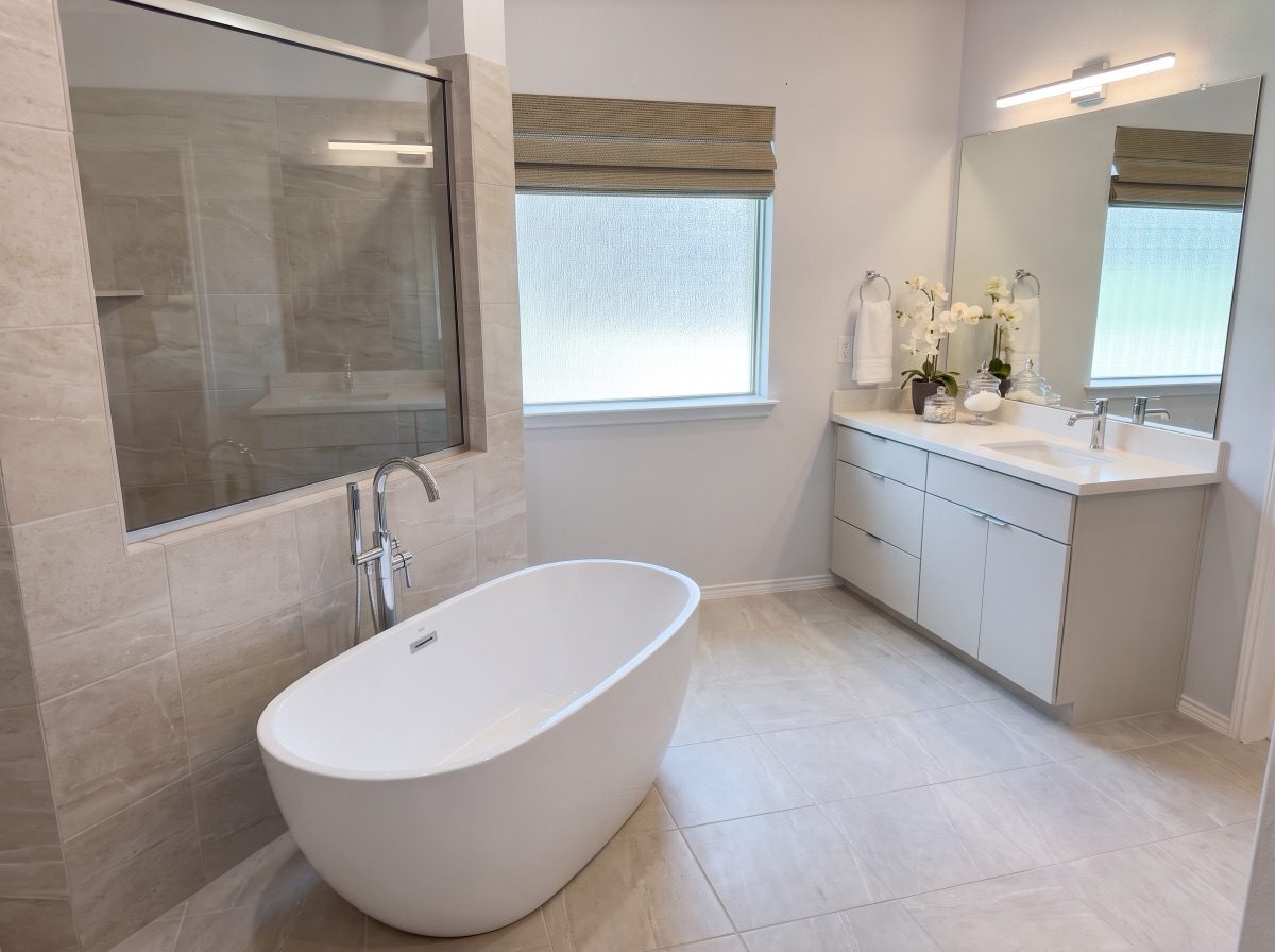 Bathroom Floors featuring large format tile — illustrative rendering